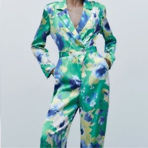 ZARA FLORAL PRINT JUMPSUIT MULTICOLOURED, SIZE M, BNWT